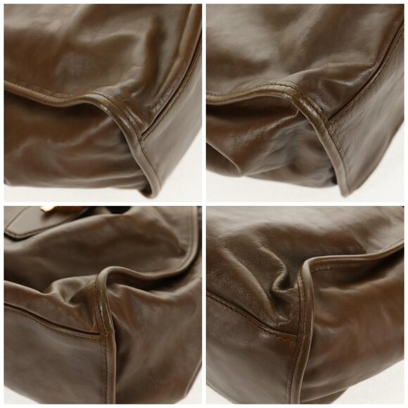 GUCCI Horsebit Shoulder Bag Leather Khaki Auth ep11163 - Picture 14 of 16